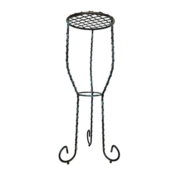 VTG Wrought Iron Twisted Scroll Ball Foot Pedestal Plant Stand Black Turquoise - Picture 11 of 13